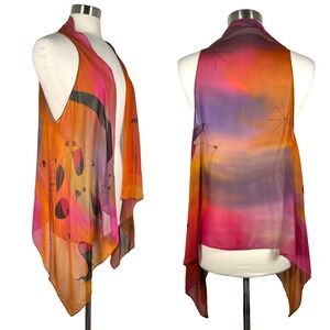 Natasha Foucault Women's Hand Painted Waterfall Vest Top Sleeveless Silk Chiffon